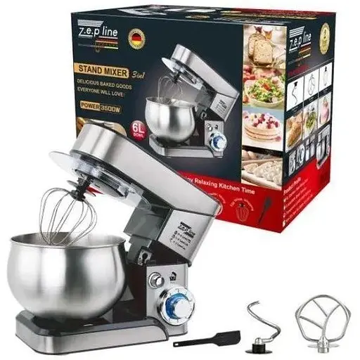 Стационарный миксер тестомес Zepline ZP-105 с металлической чашей планетарное вращение 6л 3500Вт Серебряный - фото 8