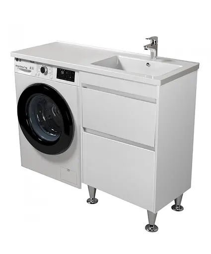 Тумба Мойдодир Wing 60-W з умивальником Rodeo 120 R з крилом над пралкою підлогова Білий - фото 3