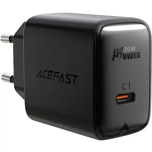 Мережевий зарядний пристрій Acefast A1 PD20W single USB-C charger чорний - фото 1