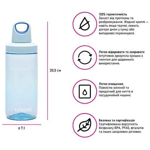 Бутылка для воды Kambukka Reno тритановая, 500 мл светло-голубой (11-05026) - фото 5