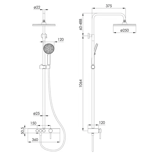 Душова система Volle Sistema V верхній душ 250 мм cepillado oro 1593.090115, Золотий - фото 2