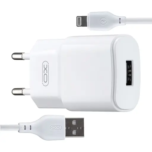 Мережевий зарядний пристрій XO L73 EU 2.4A Single port charger with lightning cable Білий - фото 1