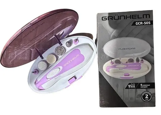 Електрична пилка шліфування з насадками Grunhelm GCR 505 набір для педикюру від батарей АА - фото 1