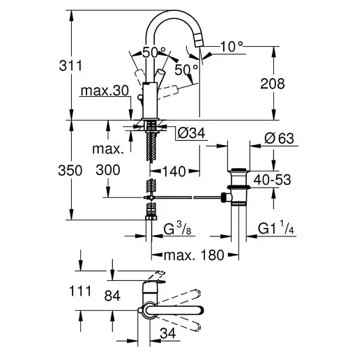 Змішувач для раковини Grohe EuroSmart L-size одноважільний Хром 30412 - фото 2