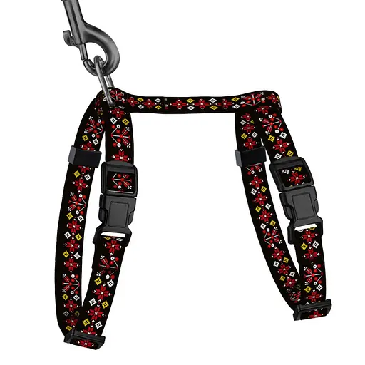 Шлей с поводком для кошек и мелких собак Баркси Urban патриотическая размер XS Вышиванка черная - фото 2