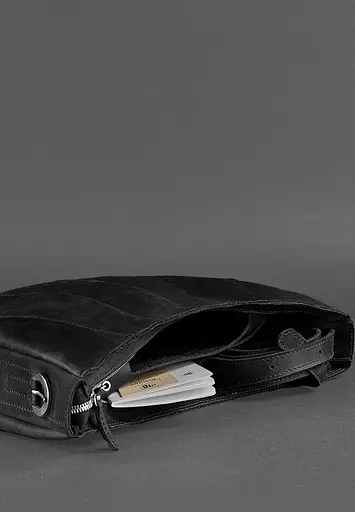 Шкіряна жіноча сумка Круасан чорна Crazy Horse - фото 4