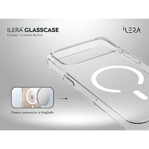 Чохол iLera GlassCase + Camera Button with MagSafe для Apple iPhone 17 Pro Max Frosted iLGlCFrCb17PrMx (150422) - фото 6