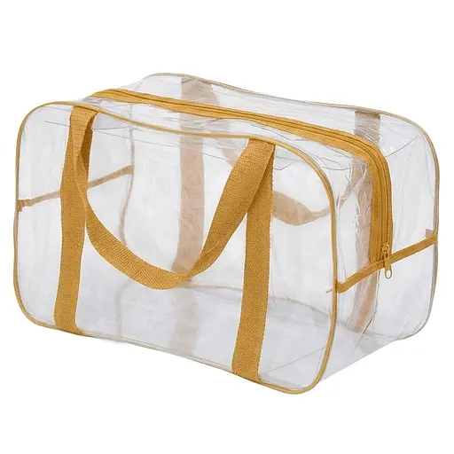 Набор прозрачных сумок в роддом: размер S 30х20х15 см + размер М 40х25х20 см + размер XL 60х25х30 см (бежевые) - фото 4
