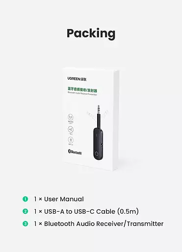 Беспроводной ресивер-трансмиттер Ugreen CM403. 3,5 мм Bluetooth 5.0 - фото 3