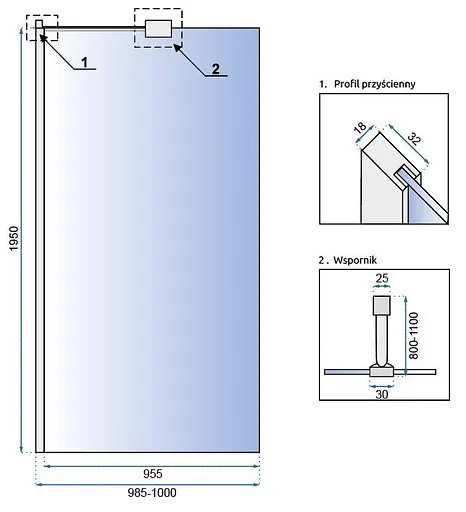 Душова стінка Rea Aero N 100 chrome з полицею Evo REA-K7551 + HOM-08945, прозорий, хром - фото 7