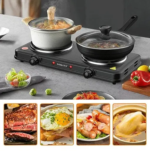 Електроплита двоконфоркова Sokany SK-5107 настільна плита 2000 Вт  - фото 2