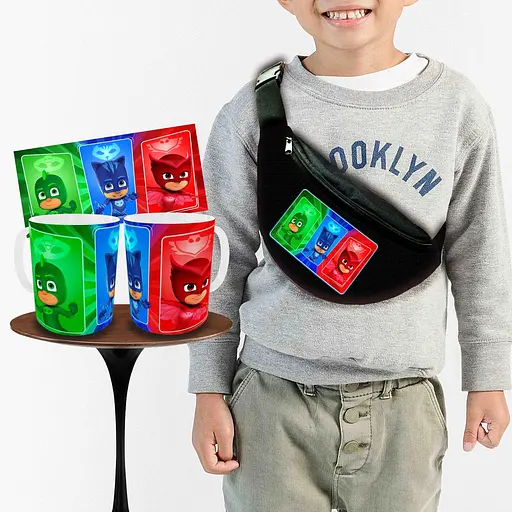 Набор: детская сумка-бананка+кружка Герои в масках 32х15см,бананка для мальчика через плечо на подарок (00901)