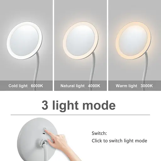 6,5-дюймовое зеркало для бритья с подсветкой, 10-кратное зеркало с гусиной шеей, портативное зеркало для макияжа - фото 4