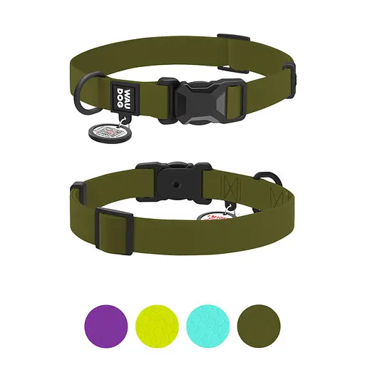 Ошейник для собак водостойкий Waudog Magnet с QR-паспортом магнитная пряжка-фастекс XL Ш 25 мм Д 38-58 см хаки - фото 4