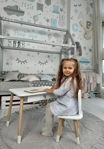 Детский столик со стульчиком Зайчик и ящиком для карандашей и раскрасок (Белый) - фото 5