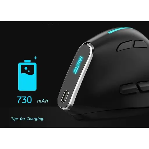 Вертикальна миша бездротова Zelotes F-36 з акумулятором та RGB підсвічуванням 2.4G + Bluetooth Black - фото 5