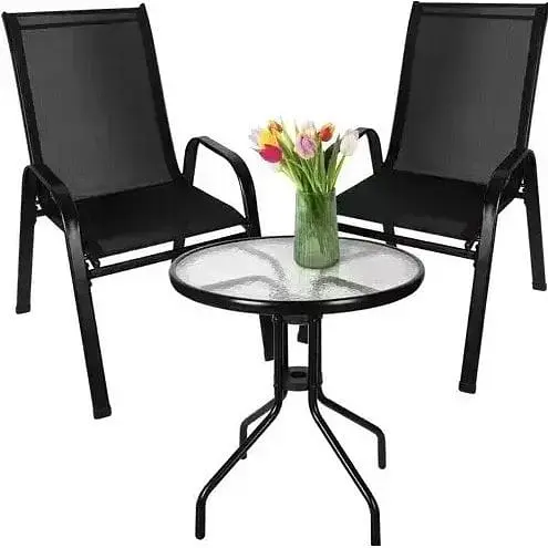 Набір садових меблів Gardlov 23461 стіл зі склом + 2 складані крісла чорний метал - фото 1