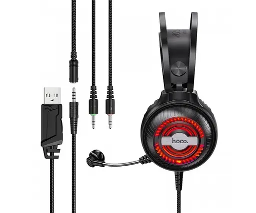 Проводные наушники Hoco W101  Streamer gaming headphones 2.4m, 3.5mm, USB, LED black - фото 3