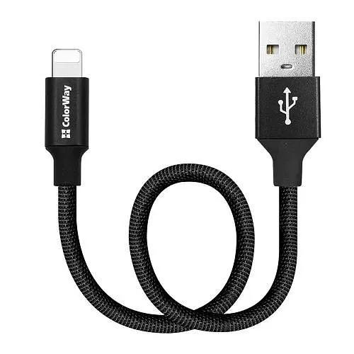 Кабель USB AM-Lightning, 25 см, черный, ColorWay, 2.4A (CW-CBUL048-BK) - фото 1