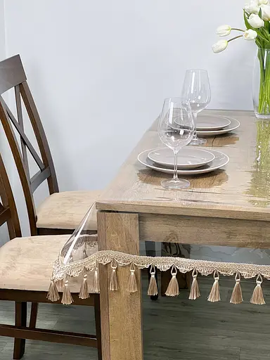 Скатертина силіконова з бежевою бахромою 360х140 см - фото 6