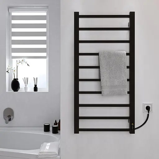 Электрический полотенцесушитель Kosser Лофт 1000x500 EL тайм. черный ДЛФ03EL, Черный матовый, Левое - фото 4