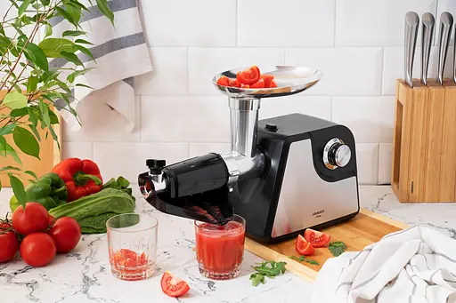 ARDESTO М'ясорубка, 1700Вт, продук.-1.6кг/хв, 2 решітки + для ковб., кеббе, насадка для томатів, пластик+метал, чорно-сріблястий - фото 5