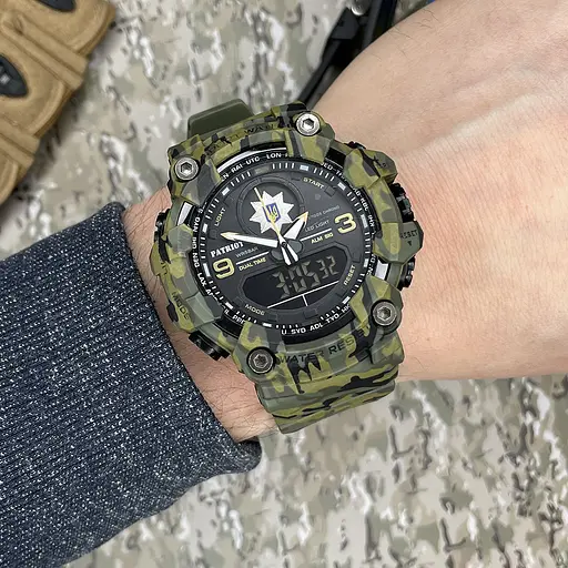 Наручний годинник чоловічий 001CMGRPO Поліція Зелений камуфляж + Коробка. Patriot acs0031080 - фото 3