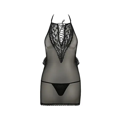 Сорочка прозрачная приталенная ERZA CHEMISE black - Passion трусики L/XL - фото 3