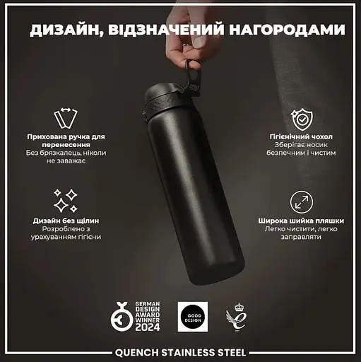 Пляшка для води ION8 металева 1200 мл Stainless Steel Black (I8SS1000BLK) - фото 4