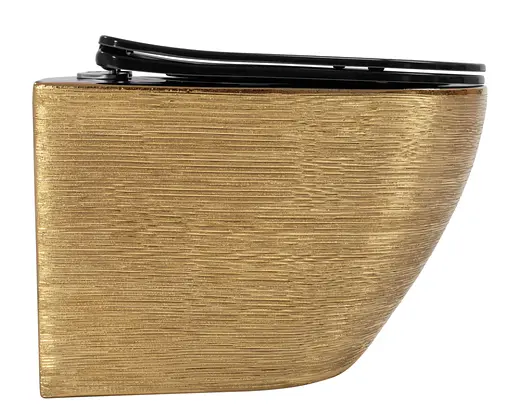Подвесной унитаз Rea Carlo Flat brushed gold black REA-C3300, Золотой - фото 3