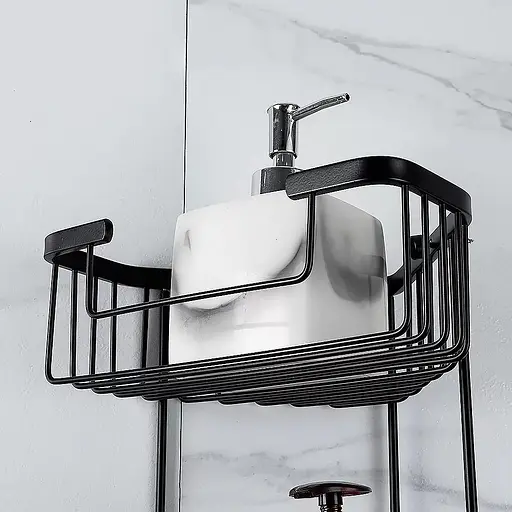 Полка угловая, двухъярусная с крючками Frap F351-16, Черный матовый - фото 3