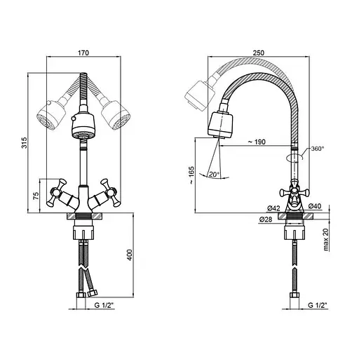 Змішувач для кухні з рефлекторним виливом Lidz (CRM) 75 21 271F-4 Хром - фото 2