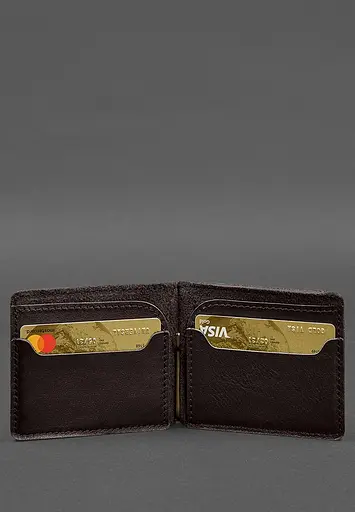 Кожаное портмоне 13.0 зажим темно-коричневый краст - фото 4