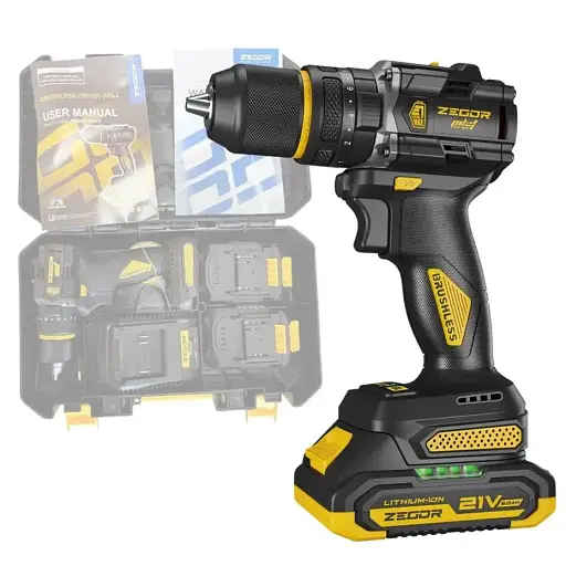 Шуруповерт ударный аккумуляторный бесщеточный Zegor CDPP-21BLH/21В/две скорости/2 батареи 21В 2Ач/реверс/подсветка/кейс - фото 1