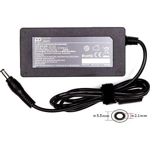 Універсальний блок живлення PowerPlant 220V, 12V 36W 3A (5.5*2.1)