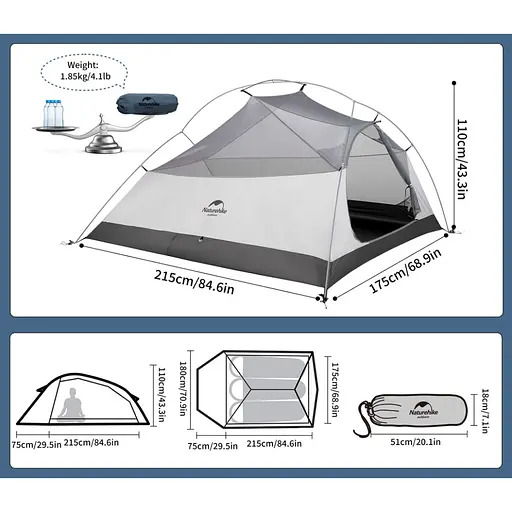 Намет Naturehike Cloud Up 3 UL NH18T030-T-T 20D надлегкий тримісний з футпринтом темно-синій - фото 2