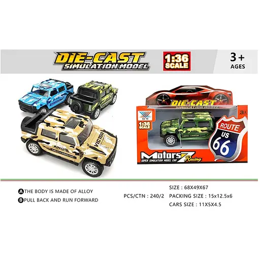 Игрушка DIY Toys Машинка военный внедорожник металлическая инерционная 1:36 в ассортименте (CJ-1479293) - фото 3