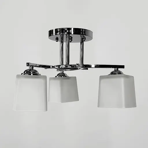 Стельовий хромований світильник на 3 білих плафони Ø 35 см | Арт. 91173/3B CH | Line F - фото 3