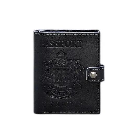 Кожаная обложка-портмоне на паспорт с гербом Украины 25.0 темно-синяя - фото 8