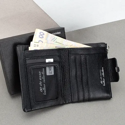 Гаманець жіночий шкіряний De Esse 14057-GD01 маленький чорний - фото 2