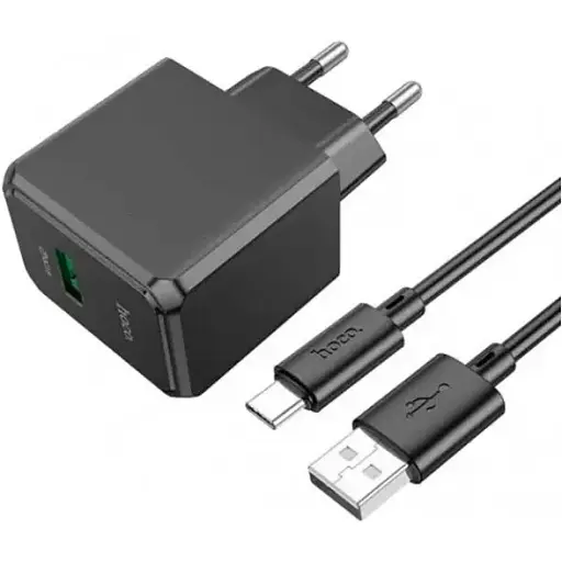 Адаптер зарядное устройство Hoco CS12A (1 USB 18 W) + кабель USB Type-C (черный) - фото 1