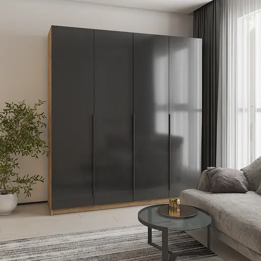 Шафа 4-дверна MebelStar Оскар Gloss BL-B, додаткова штанга 200x52x220 см Дуб тахо/Чорний (MBS-5318) - фото 1