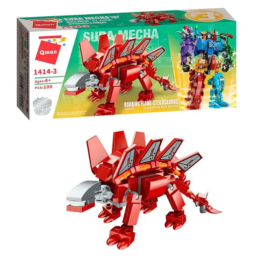 Дитячий Конструктор Qman 1414-1-6 трансформер (робот + динозавр) 93 дет Stegosaurus
