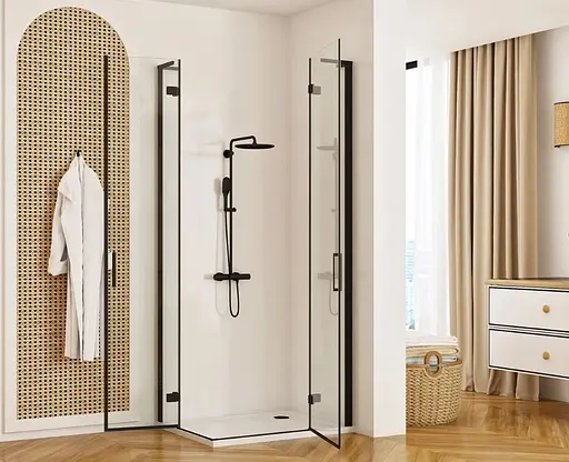 Душевая кабина Rea Hugo 90x90 black двойная REA-K6601, Черный матовый, Универсальная, прозрачная - фото 3