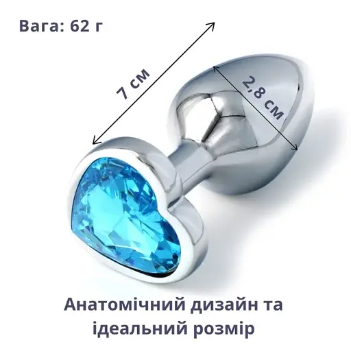 Металева анальна пробка I’MCUM Crystal Heart Розмір S з блакитним кристалом (IM-KGS005_S) - фото 2