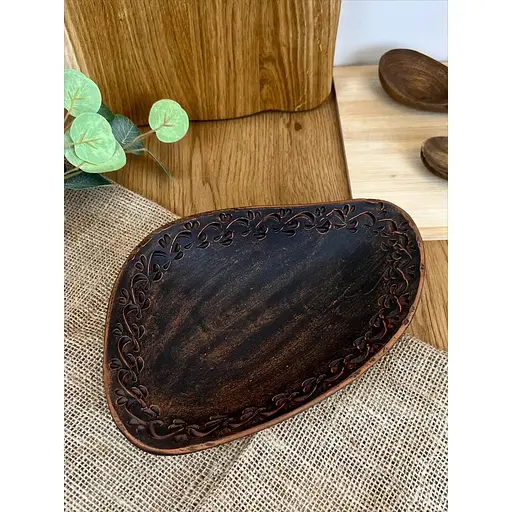 Блюдо овальное керамическое (глиняное) резное 1 л.