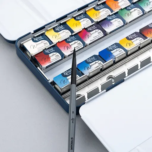 Набір акварельних фарб з пензлем SPECTRUM 21×2.5 мл кювета Індіго металевий пенал Rosa Gallery - фото 5