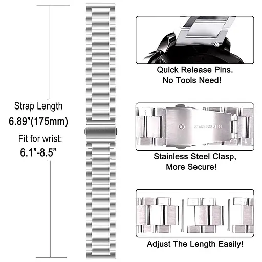 Комплект Tamister для годинника Amazfit GTR4 сріблястий (чохол + ремінець Rolex design 22 мм) - фото 9