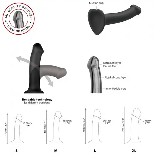 Фалоімітатор Strap-On-Me Bendable Double Density S 17 см чорний - фото 8