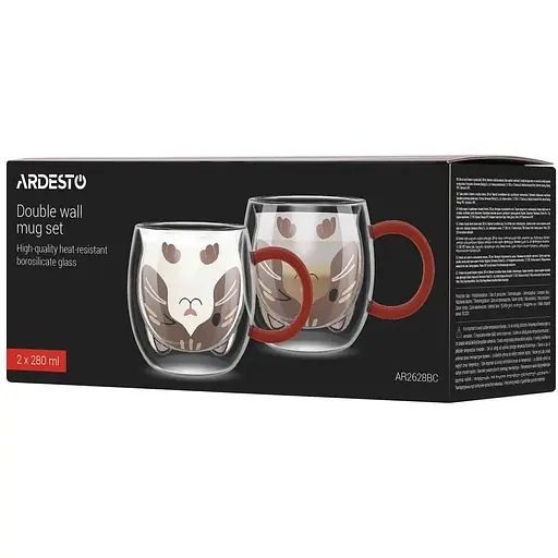 Набір чашок Ardesto Animals з подвійними стінками 280 мл 2 шт. боросилікатне скло (AR2628BC)